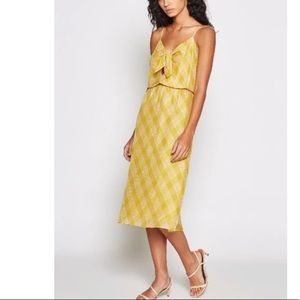 JOIE Abiah Silk Front Tie Dress In Antique Yellow Plaid Moss Size Small NWT